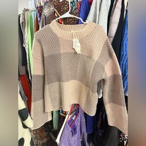 Hem & Thread Plaid Sweater in Cream and Brown